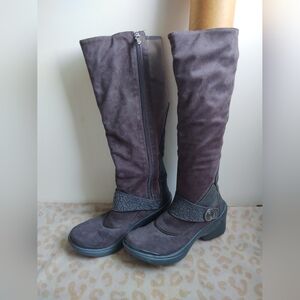 BZEES EUPHORIA DARK GRAY Faux Suede Tall Hi Shaft Stretch Zip Boots Shoes Sz 8.5
